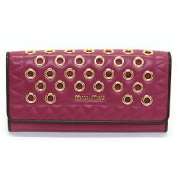 Miu Miu Punched Long Vele Bifold Azalea Nappa Wallet - Picture 1 of 3